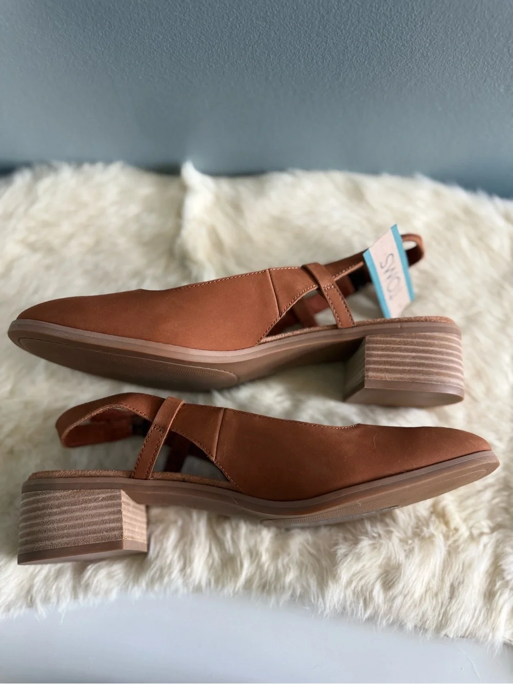 TOMS Women’s Jaclyn Amber Brown Nubuck Leather Slingback Heels